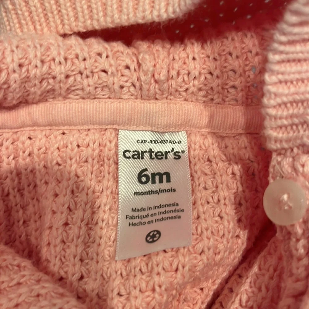 Carter’s Pink Chunky Knit Sweater Cardigan With Cat Ears Size 6 Months